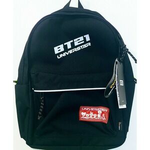 BT21 Space Wappen Collection Lightweight Canvas Casual Student Backpack, Black